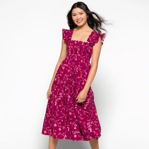 Hill House Ellie Nap Dress Burgundy Red Floral Cotton Small